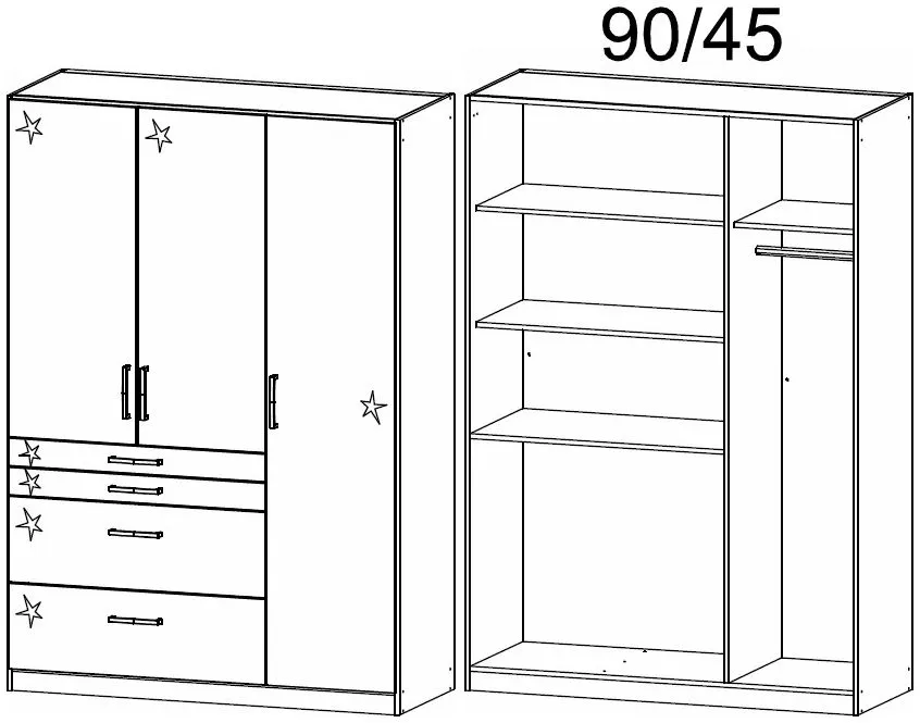 Homburg 3-Door Wardrobe with Drawers - Grey, White