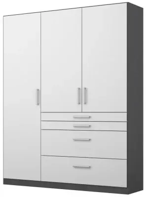 Homburg 3-Door Wardrobe with Drawers - Grey, White