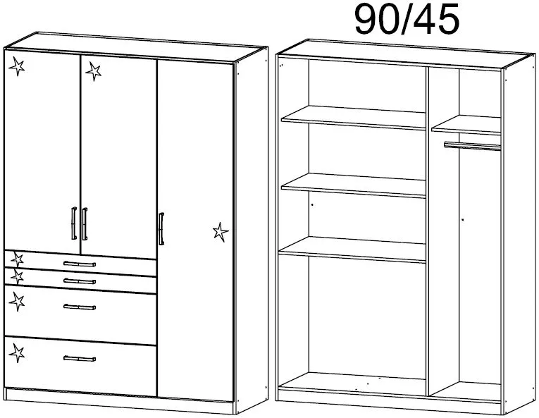 Homburg 3-Door Wardrobe with Drawers - White