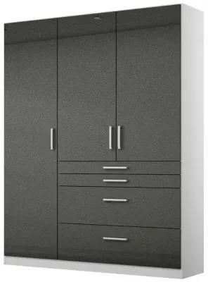 Homburg 3-Door Wardrobe with Drawers - White, Grey