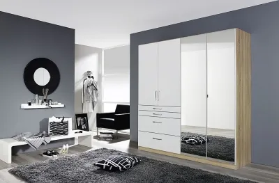 Homburg 4 Door Combi Wardrobe - White Gloss, Oak