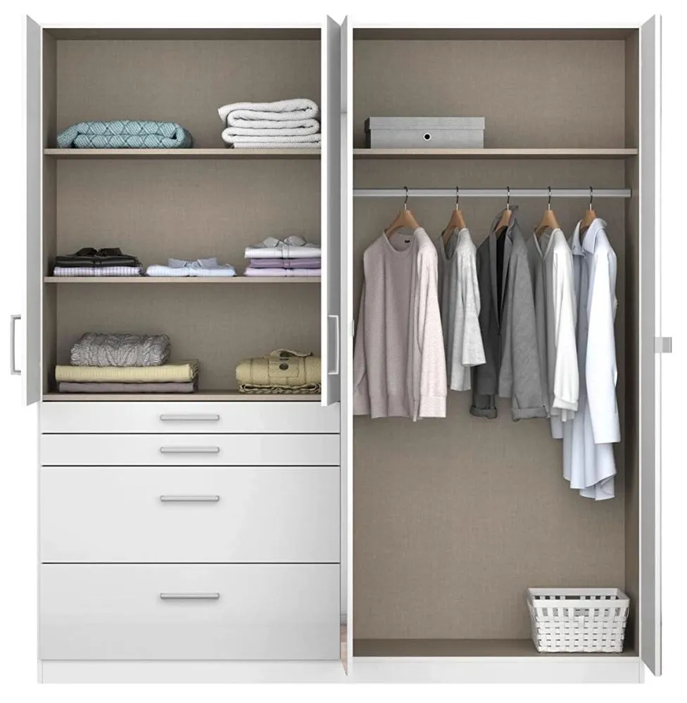 Homburg 4 Door Combi Wardrobe with Drawers - White