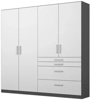 Homburg 4 Door Wardrobe with Drawers - Grey, White