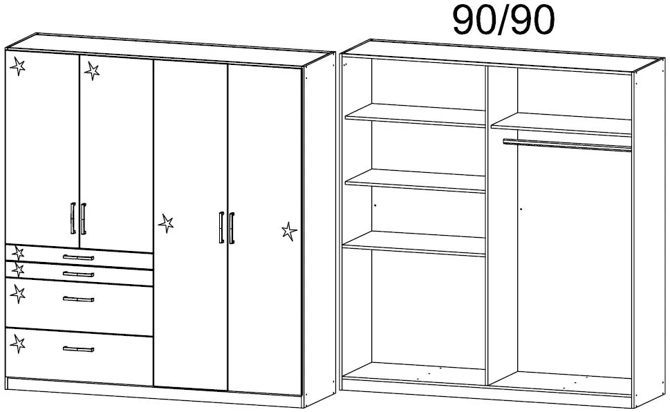 Homburg 4 Door Wardrobe with Drawers - White