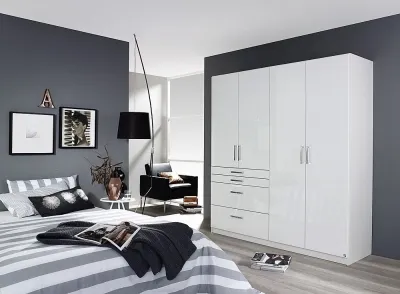 Homburg 4 Door Wardrobe with Drawers - White image