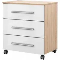 Home Office 3 Drawer Chest on Castors - White, Oak