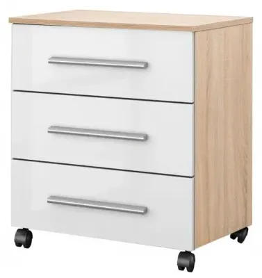 Home Office 3 Drawer Chest on Castors - White, Oak