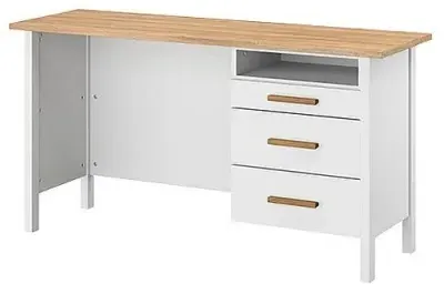 Home Office 3 Drawer Desk - Alpine White, Sonoma Oak image