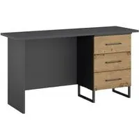 Home Office 3 Drawer Desk - Metallic Grey, Wotan Oak