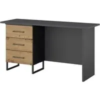 Home Office 3 Drawer Desk - Metallic Grey, Wotan Oak