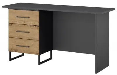 Home Office 3 Drawer Desk - Metallic Grey, Wotan Oak