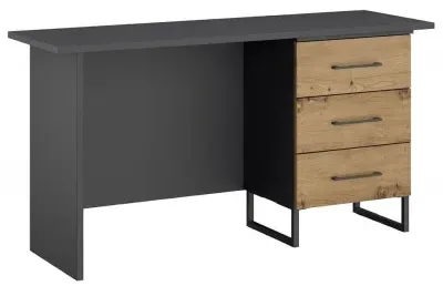 Home Office 3 Drawer Desk - Metallic Grey, Wotan Oak