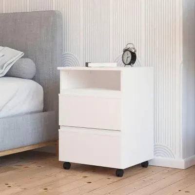Joel 2 Drawer Bedside Cabinet on Wheels - Alpine White