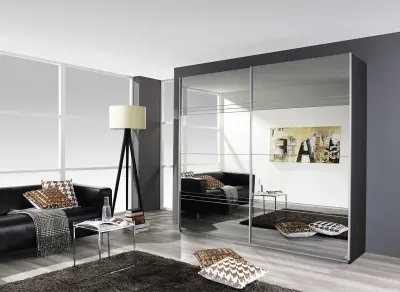 Koblenz 2 Door Sliding Wardrobe with Mirror - Metallic Grey