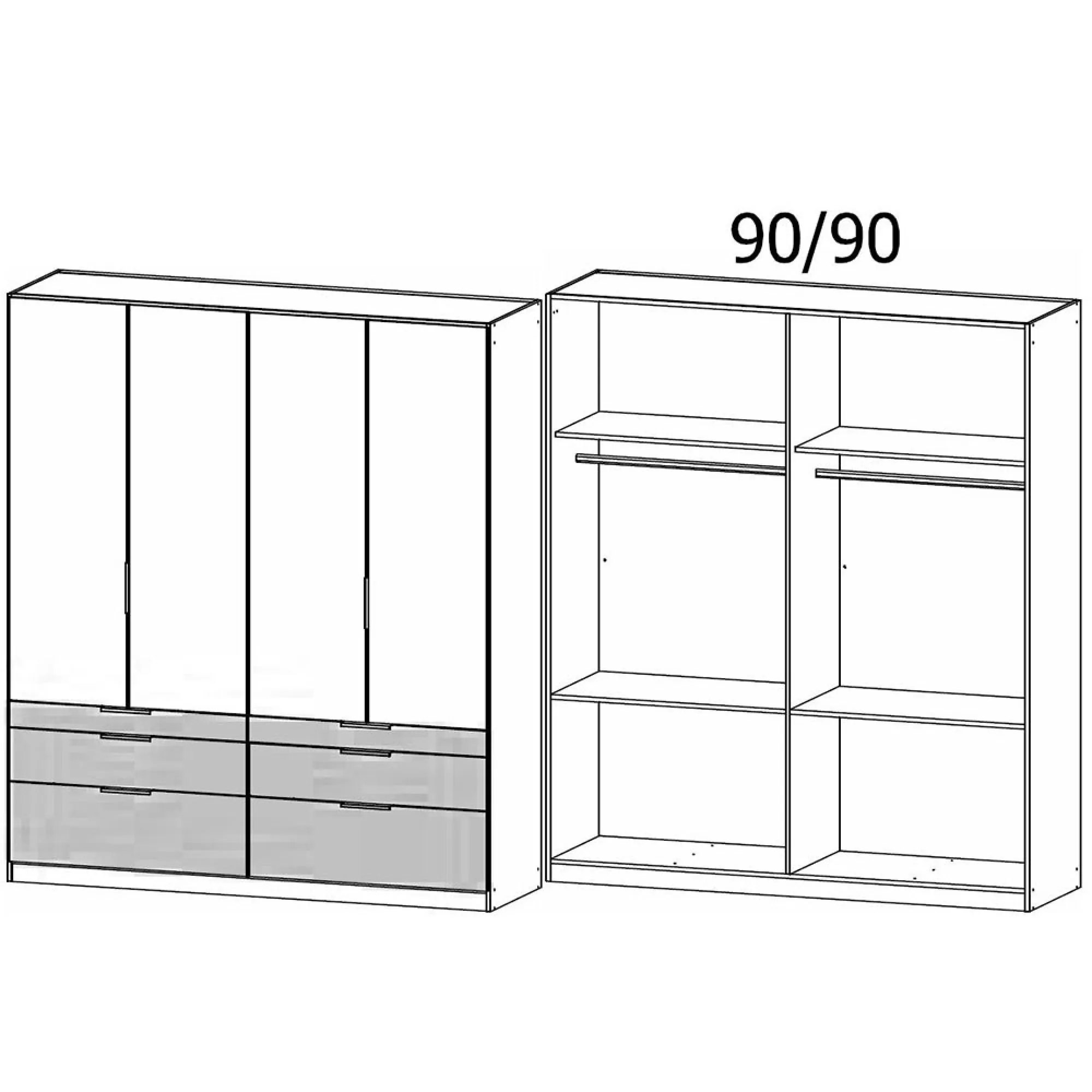 Koda 4 Door Wardrobe with Drawers - Champagne