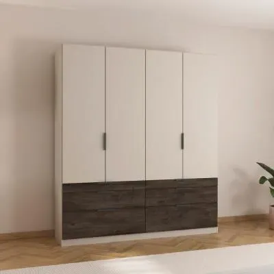 Koda 4 Door Wardrobe with Drawers - Champagne