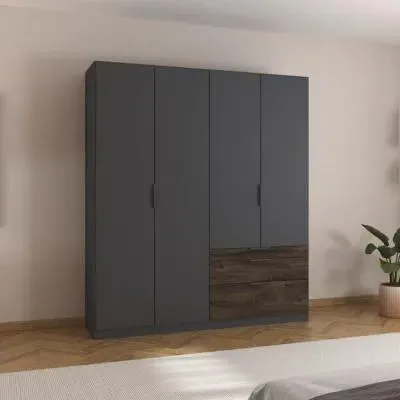 Koda 4 Door Wardrobe with Drawers - Metallic Dark Grey