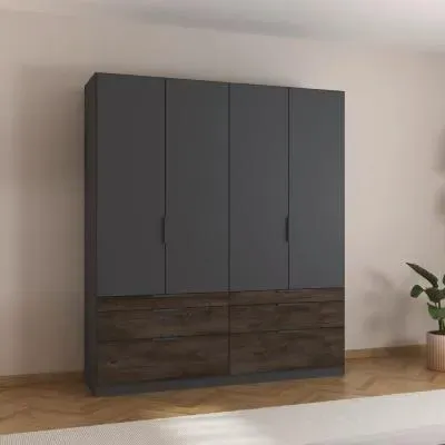 Koda 4 Door Wardrobe with Drawers - Metallic Dark Grey