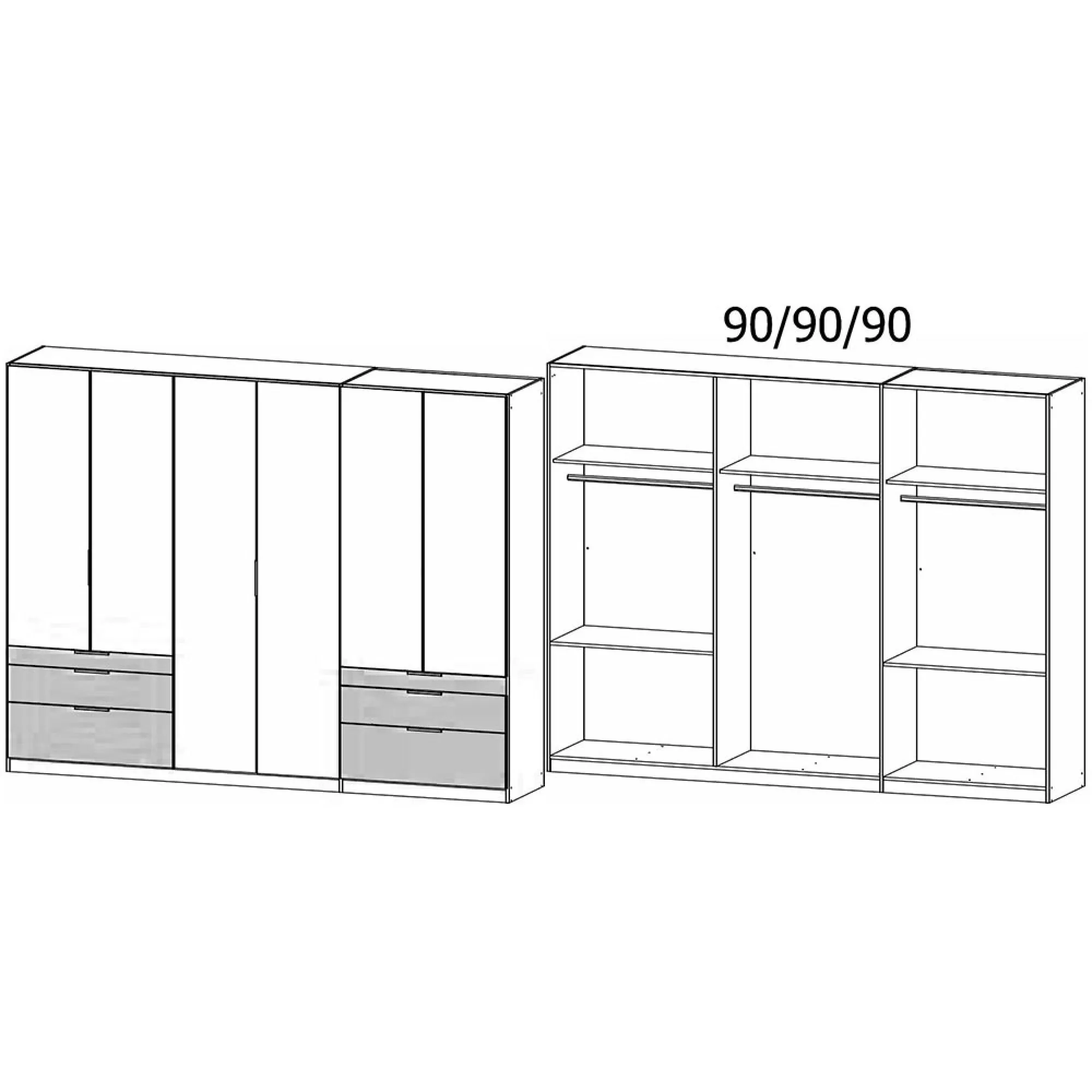 Koda 6 Door Wardrobe with Drawers - Champagne