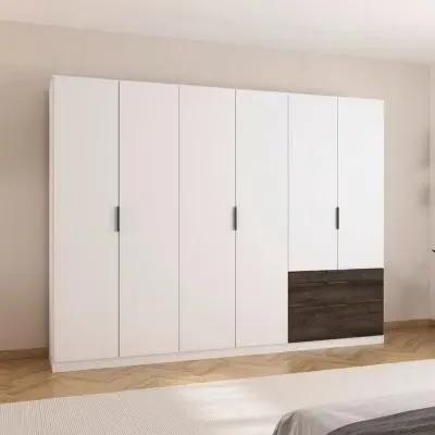 Koda 6 Door Wardrobe with RHF Drawers - Alpine White image