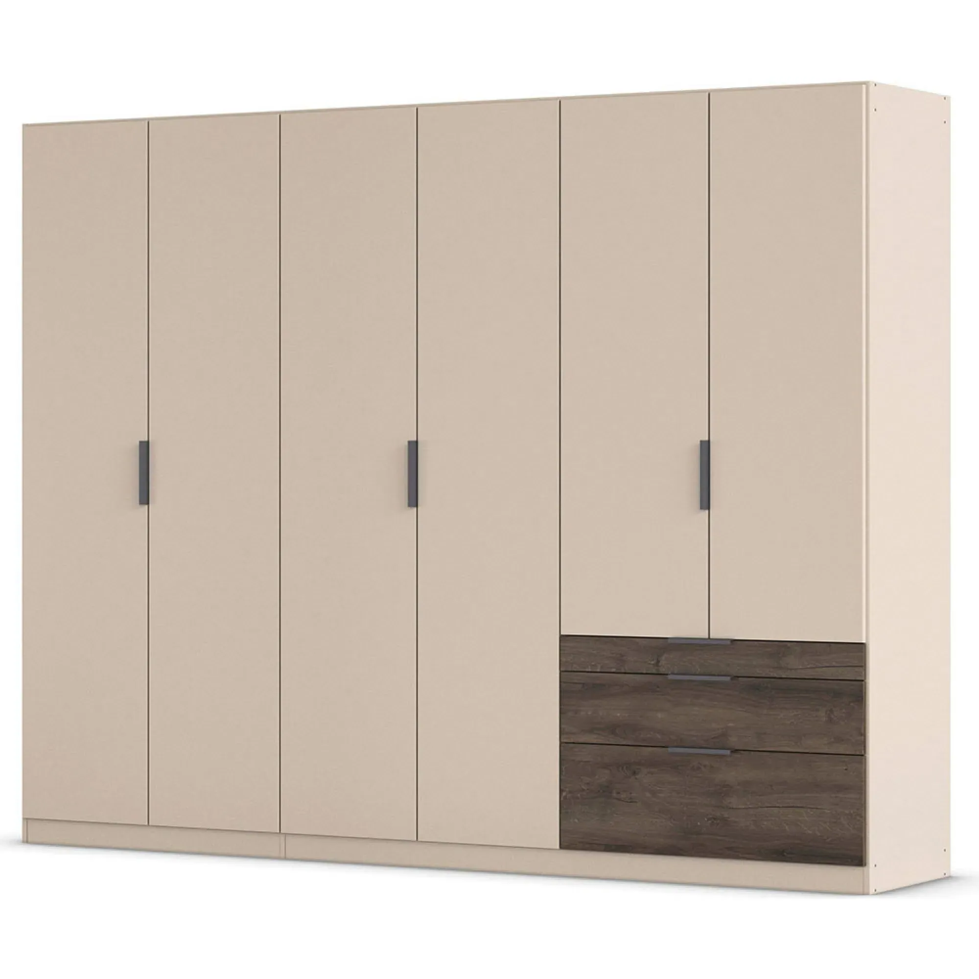 Koda 6 Door Wardrobe with RHF Drawers - Champagne