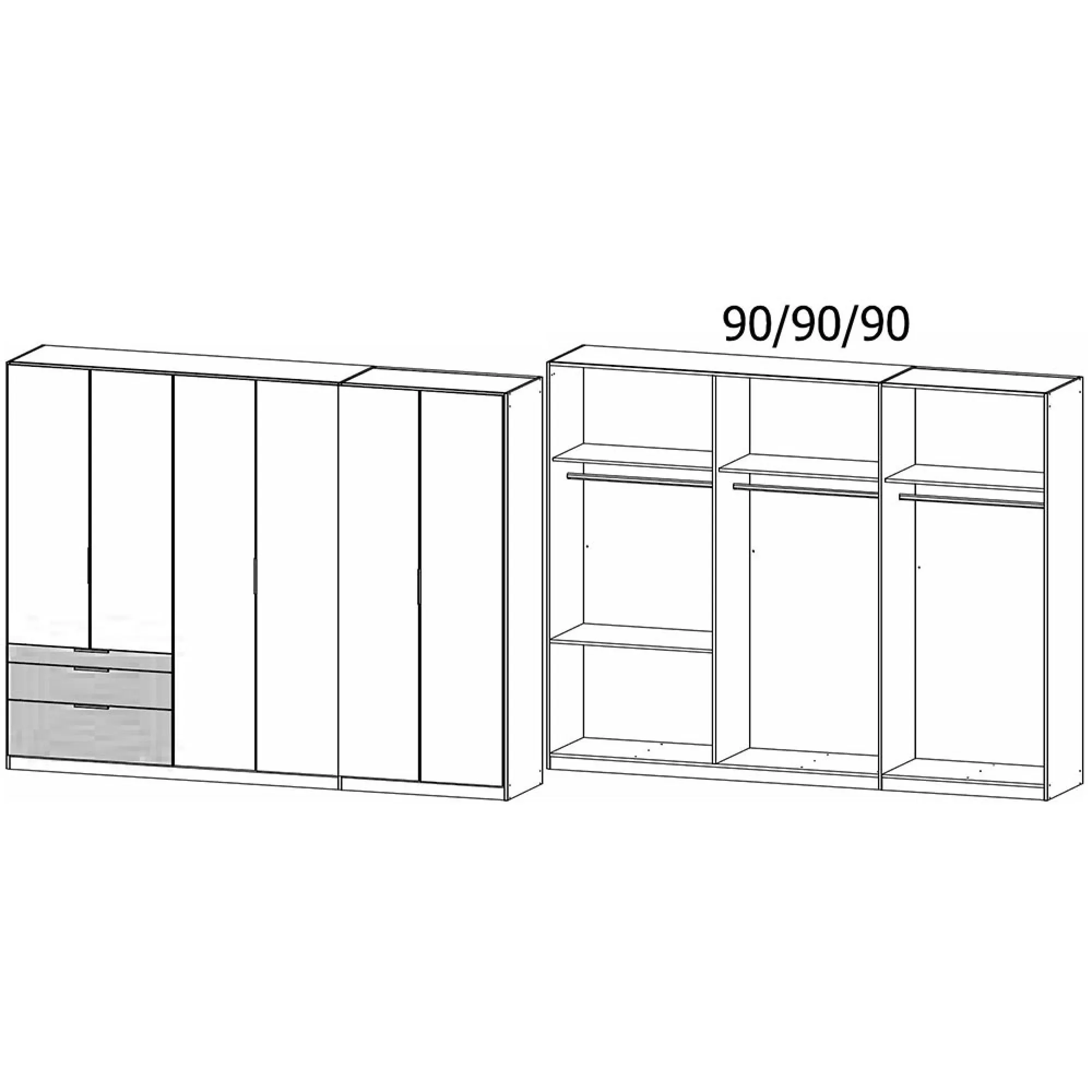 Koda 6 Door Wardrobe with RHF Drawers - Champagne