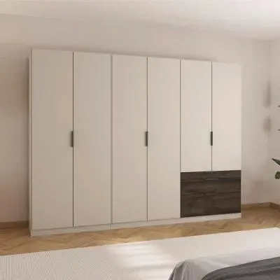 Koda 6 Door Wardrobe with RHF Drawers - Champagne