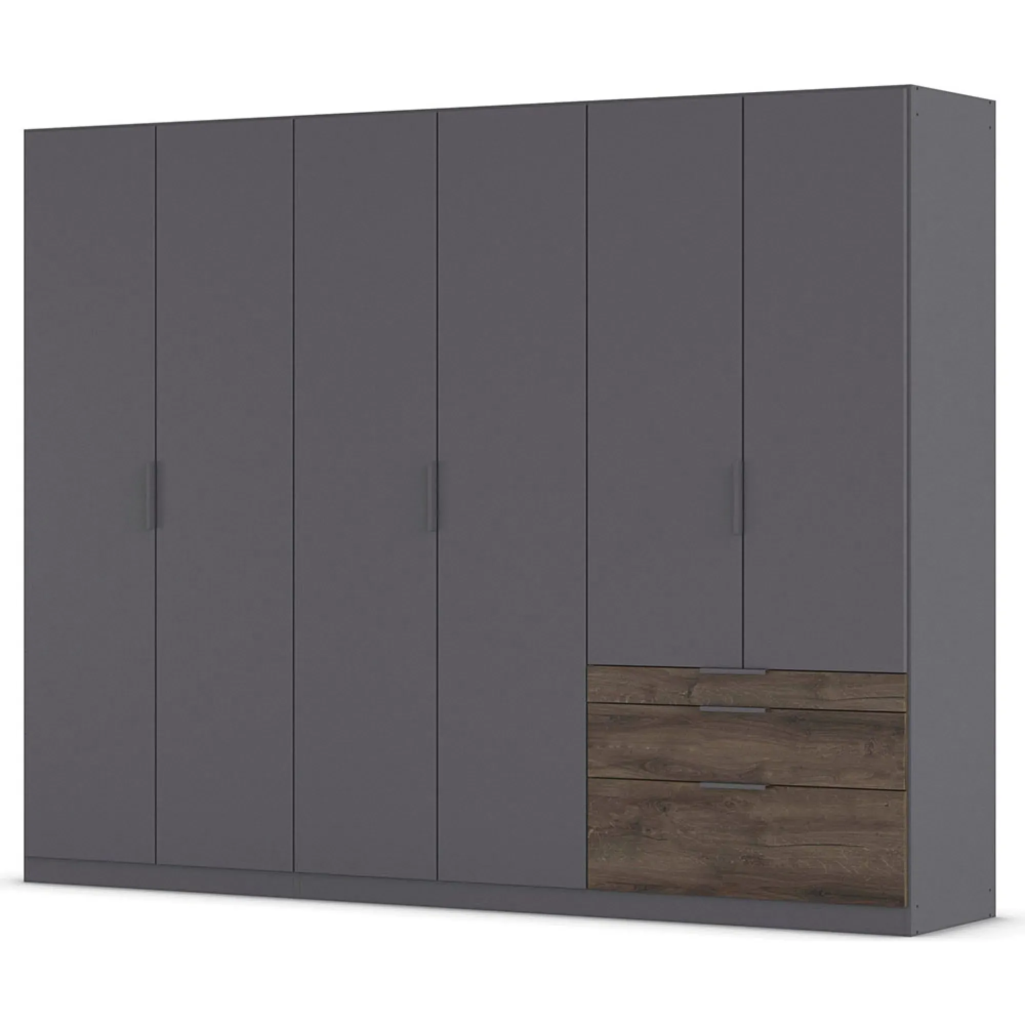 Koda 6 Door Wardrobe with RHF Drawers - Metallic Dark Grey