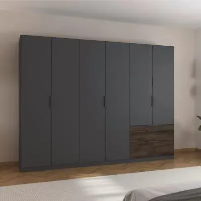 Koda 6 Door Wardrobe with RHF Drawers - Metallic Dark Grey