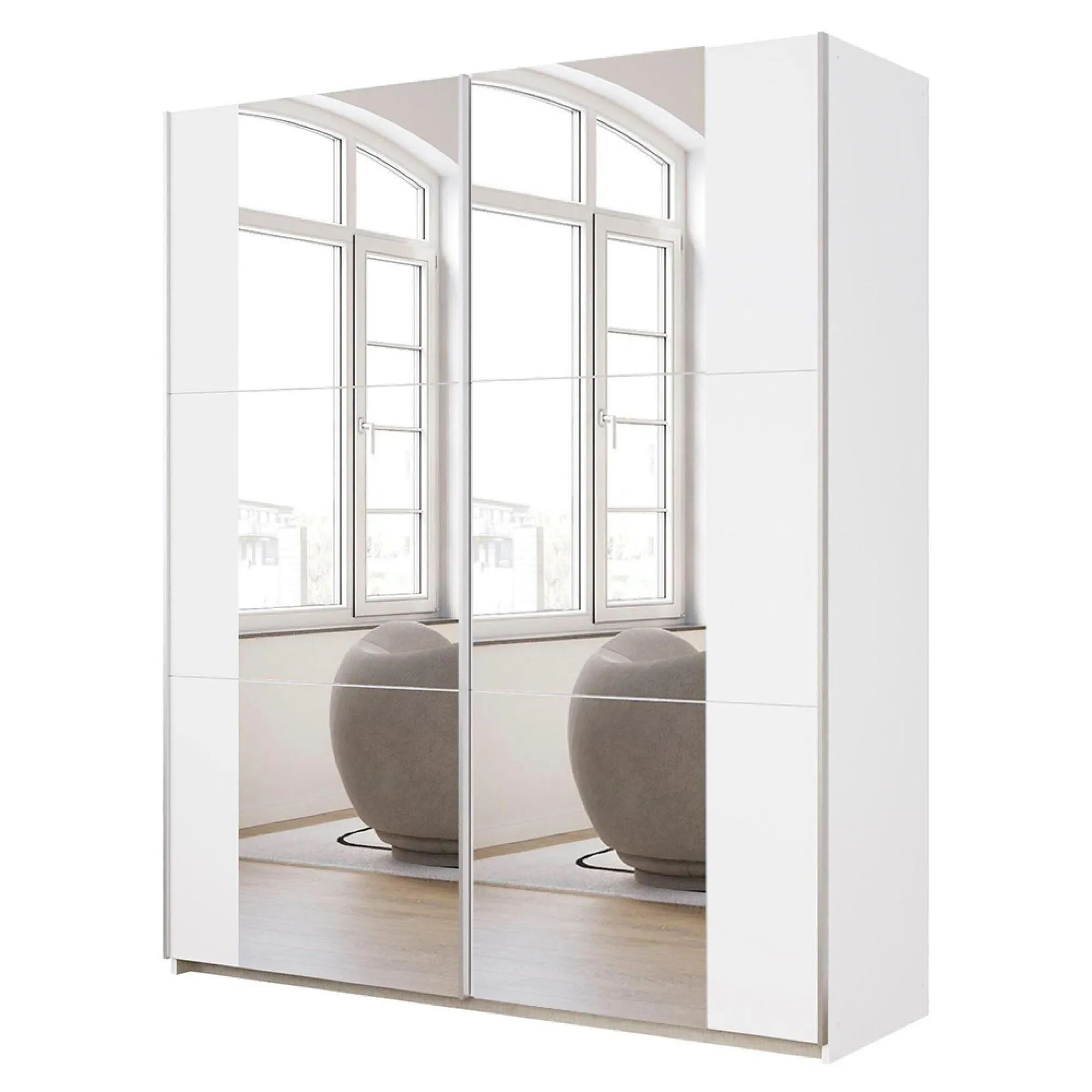Kronach 175cm 2 Door Mirrored Sliding Wardrobe - Alpine White