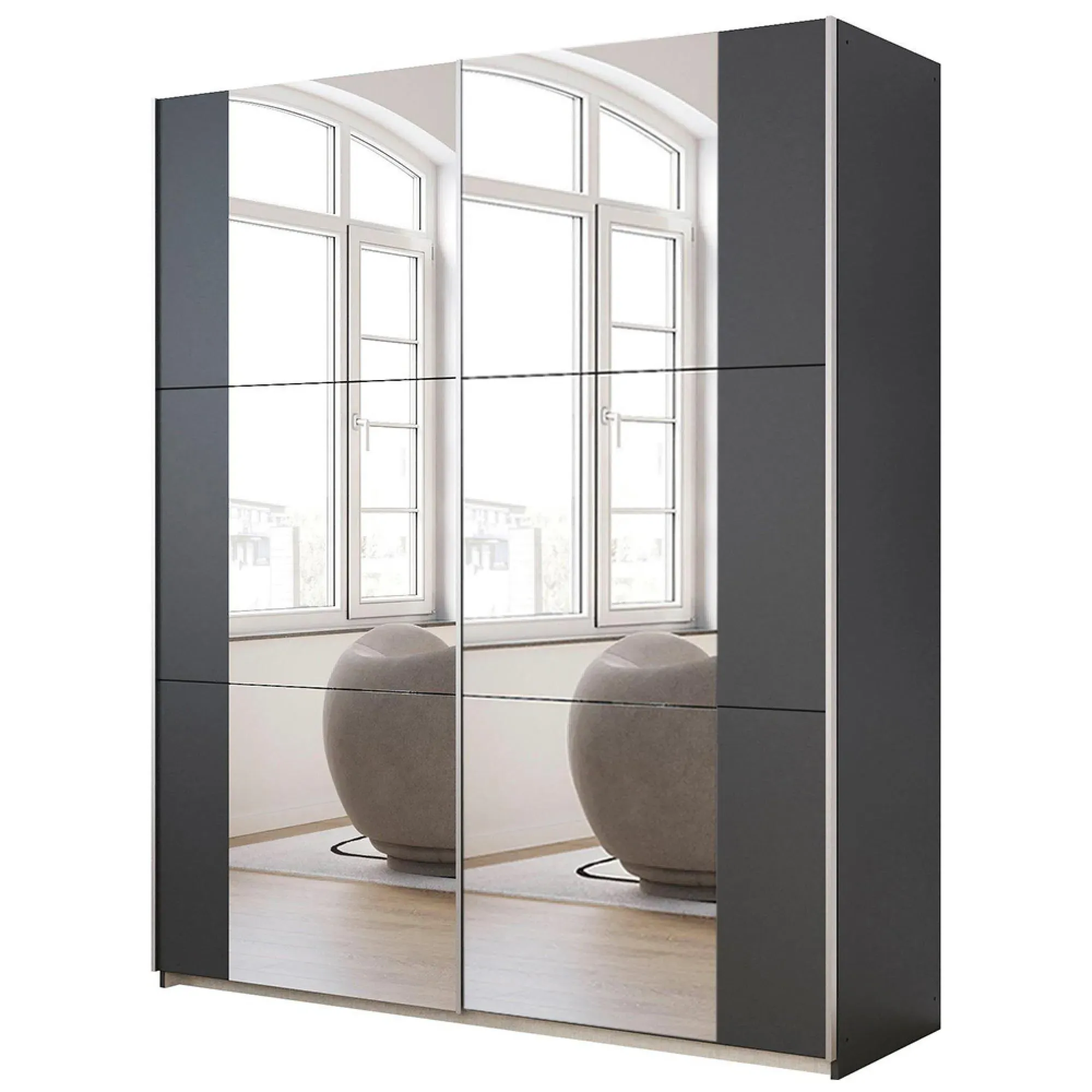 Kronach 175cm 2 Door Mirrored Sliding Wardrobe - Metallic Dark Grey