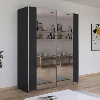 Kronach 175cm 2 Door Mirrored Sliding Wardrobe - Metallic Dark Grey
