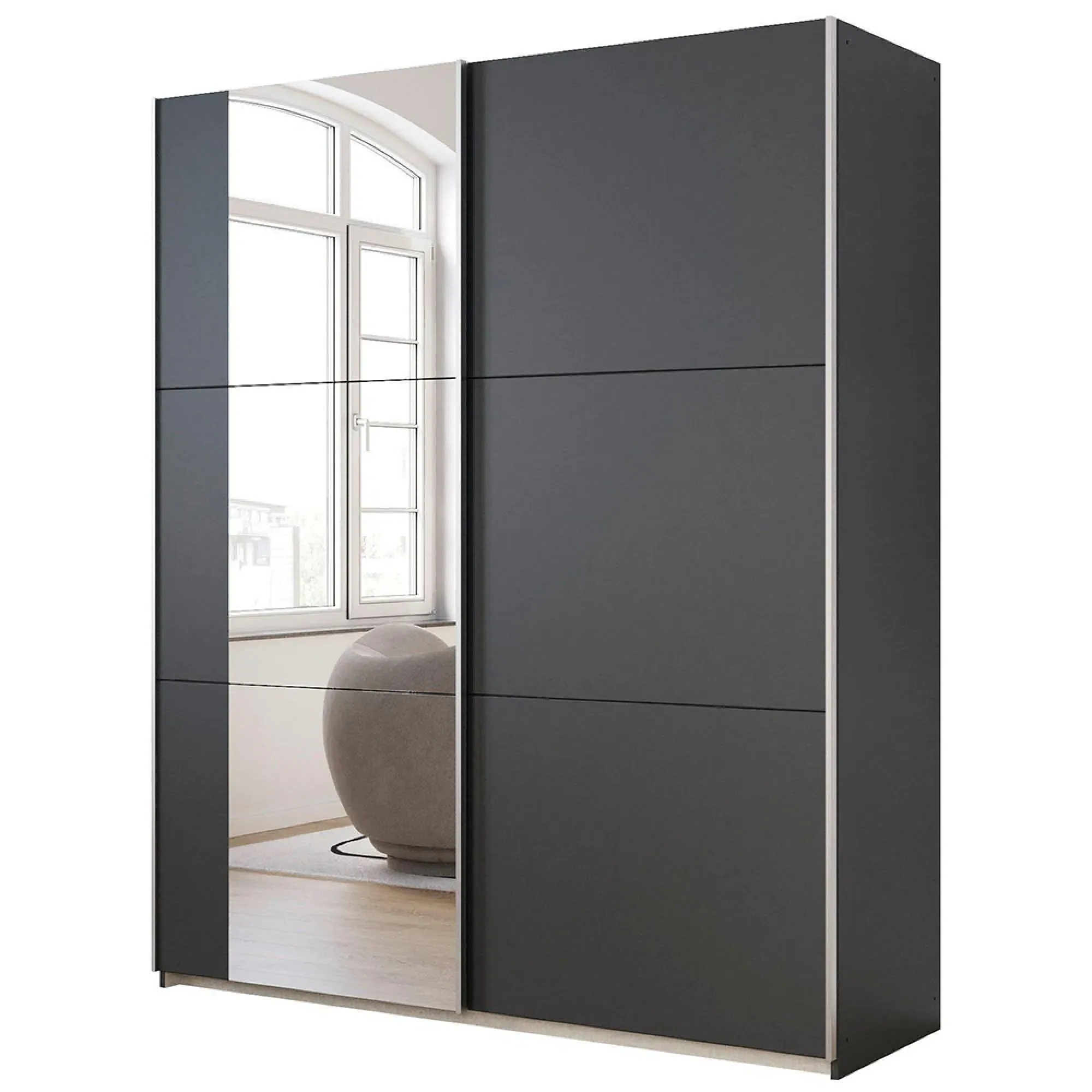 Kronach 175cm 2 Door Sliding Wardrobe with Mirror - Metallic Dark Grey