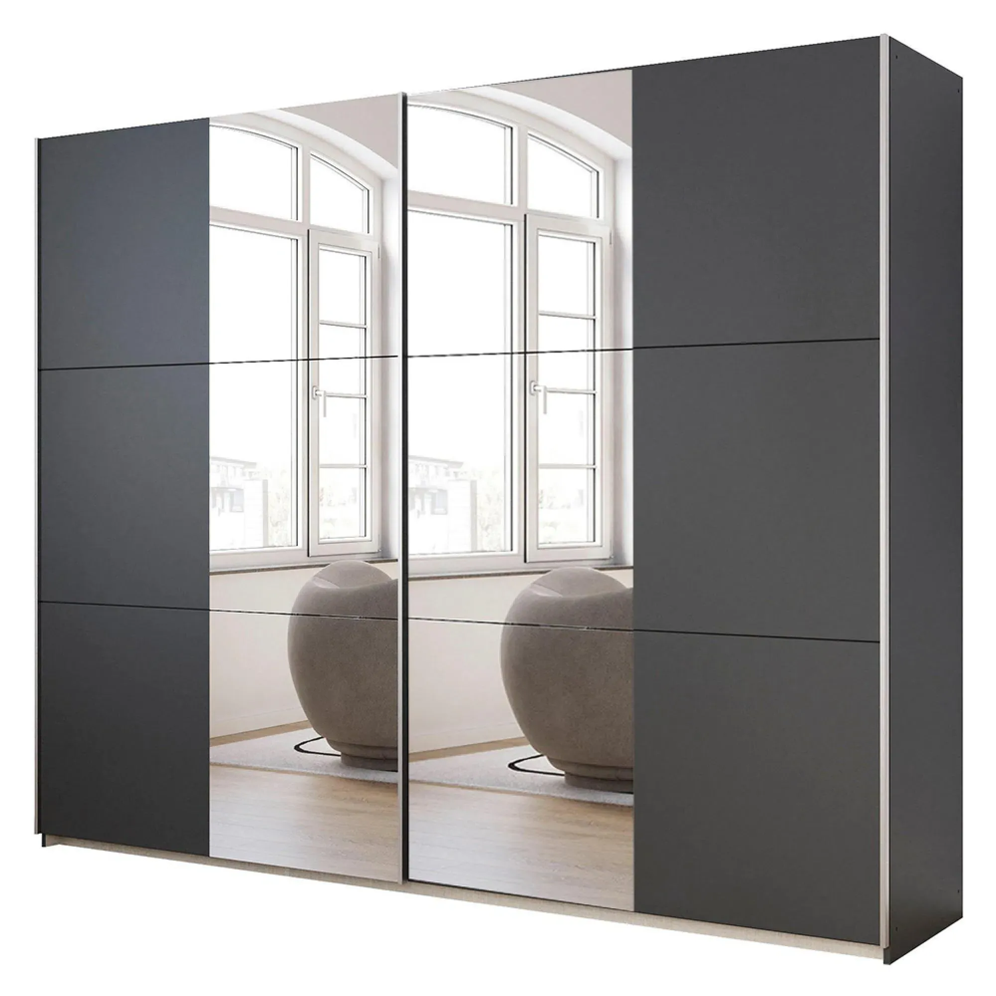Kronach 2 Door Mirrored Sliding Wardrobe - Metallic Dark Grey