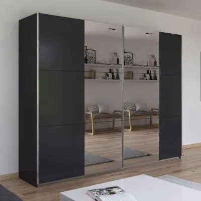 Kronach 2 Door Mirrored Sliding Wardrobe - Metallic Dark Grey
