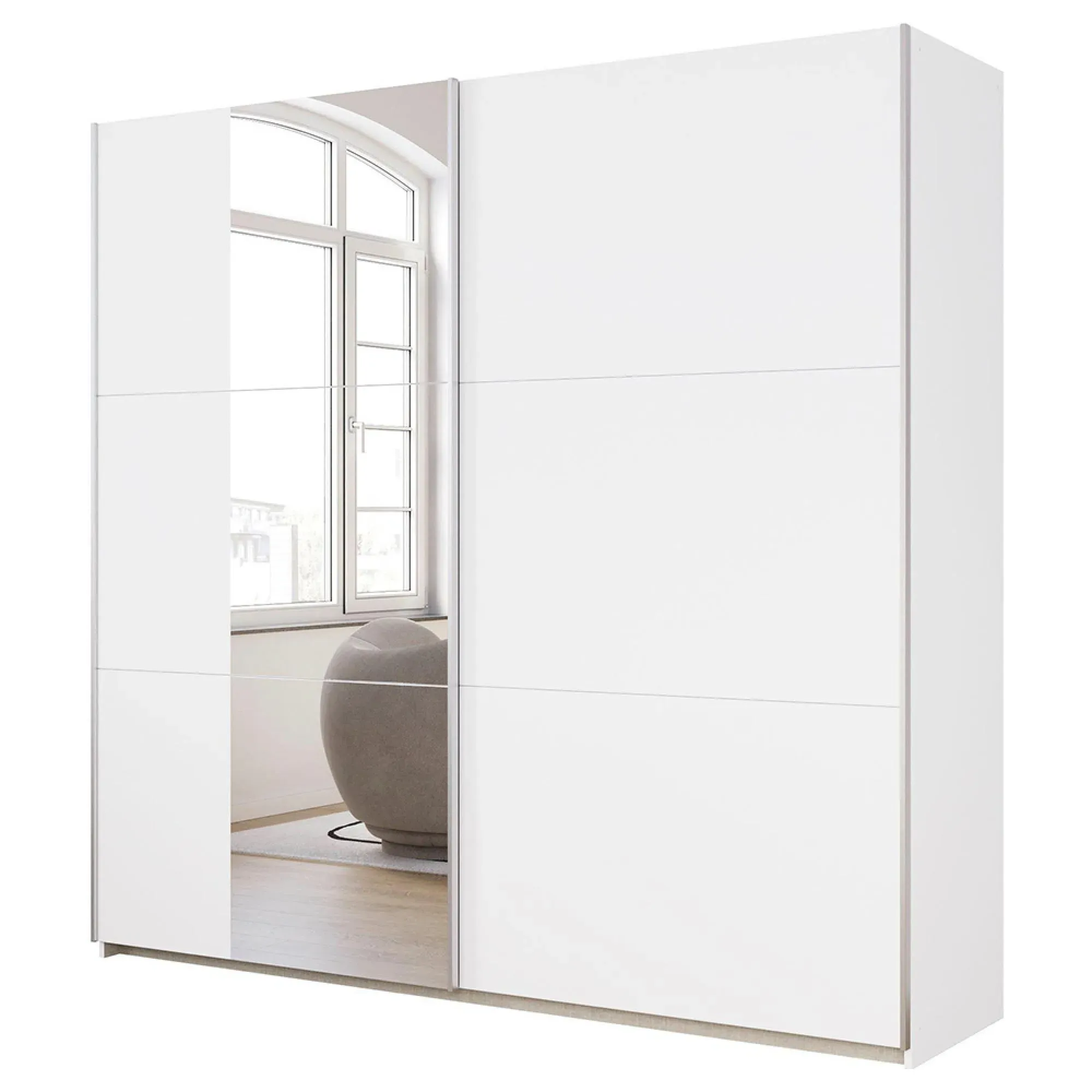 Kronach 2 Door Sliding Wardrobe with Mirror - Alpine White