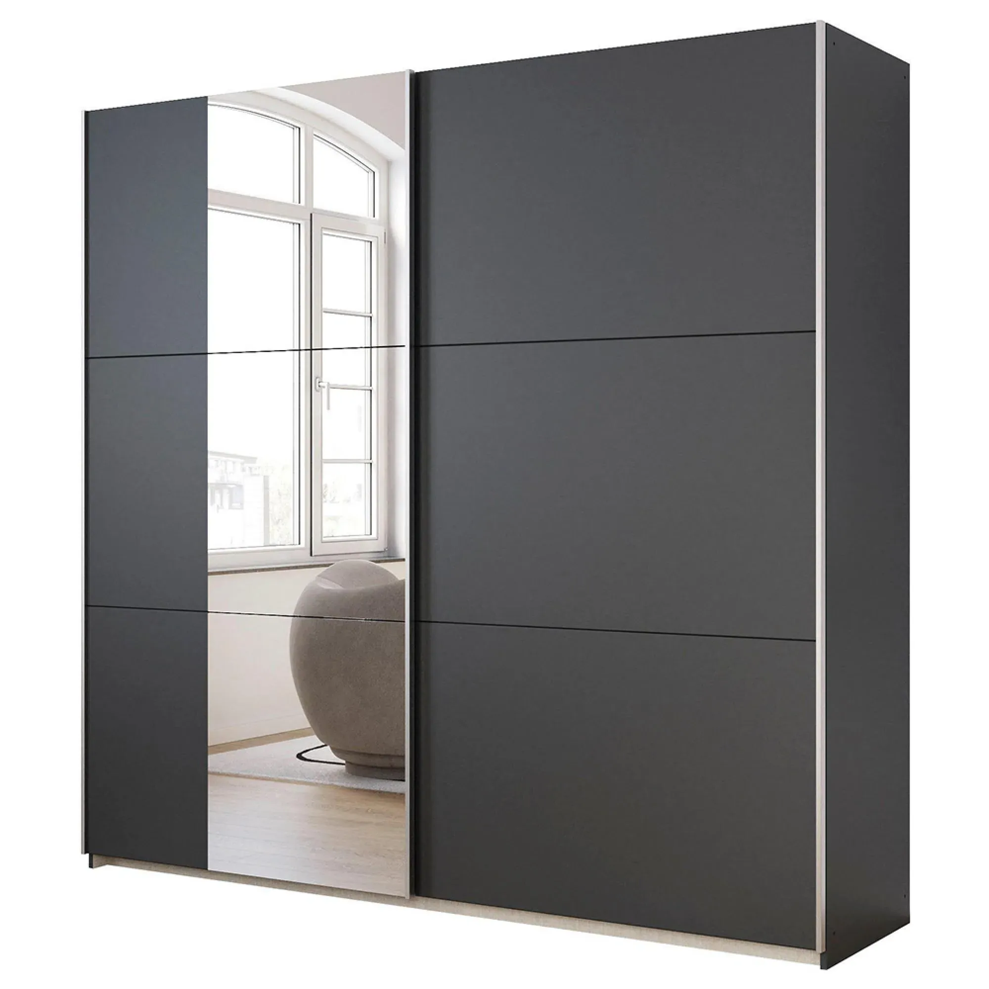 Kronach 2 Door Sliding Wardrobe with Mirror - Metallic Dark Grey