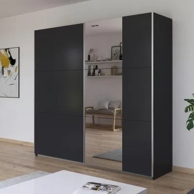 Kronach 2 Door Sliding Wardrobe with Mirror - Metallic Dark Grey