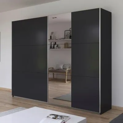 Kronach 2 Door Sliding Wardrobe with Mirror - Metallic Dark Grey