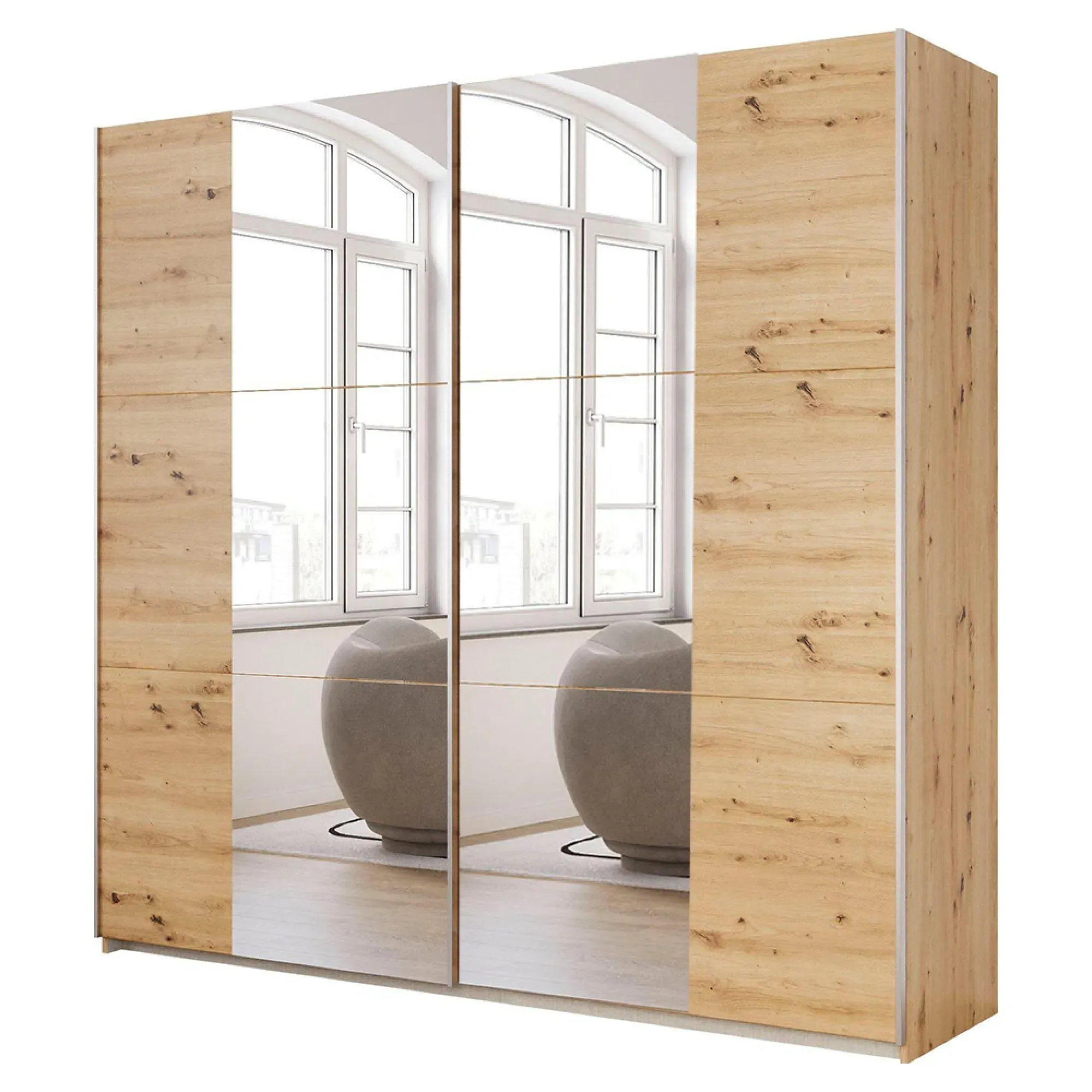 Kronach 218cm 2 Door Mirrored Sliding Wardrobe - Artisan Oak