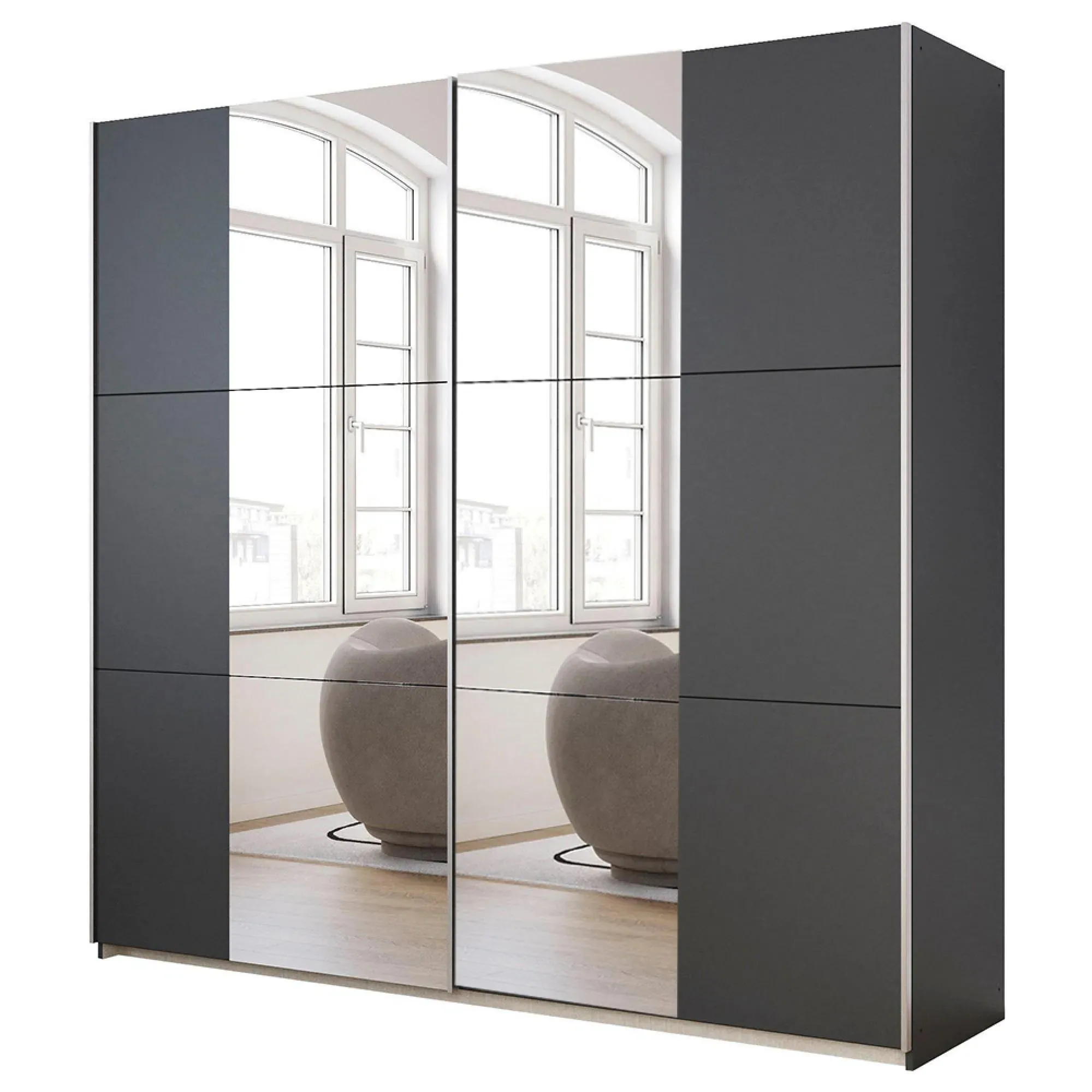 Kronach 218cm 2 Door Mirrored Sliding Wardrobe - Metallic Dark Grey