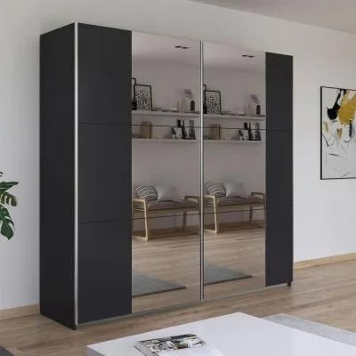 Kronach 218cm 2 Door Mirrored Sliding Wardrobe - Metallic Dark Grey