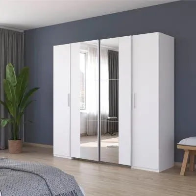 Kronach 225cm 4 Door Wardrobe with Mirror - Alpine White