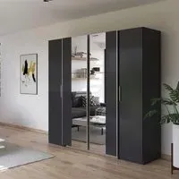 Kronach 225cm 4 Door Wardrobe with Mirror - Metallic Dark Grey