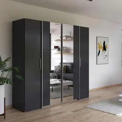 Kronach 225cm 4 Door Wardrobe with Mirror - Metallic Dark Grey