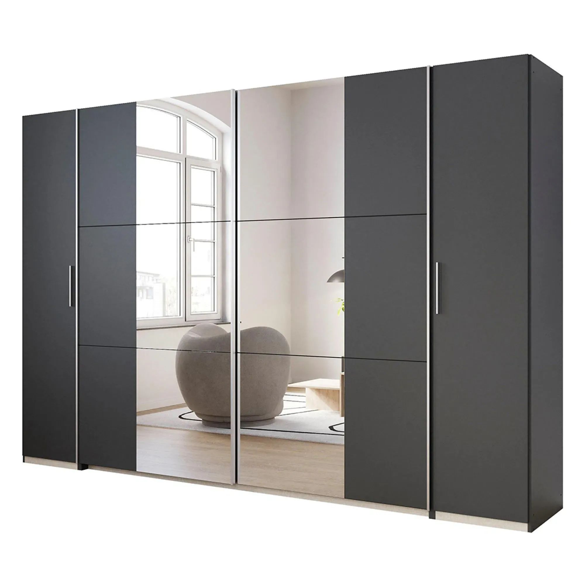 Kronach 4 Door Wardrobe with Mirror - Metallic Dark Grey