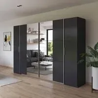 Kronach 4 Door Wardrobe with Mirror - Metallic Dark Grey