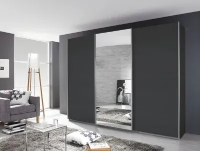 Kulmbach 3-Door Sliding Wardrobe with Mirror - Grey Metallic image