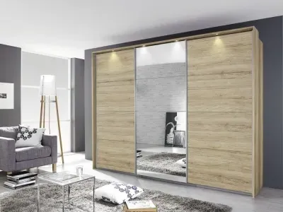 Kulmbach 3-Door Sliding Wardrobe with Mirror - Sanremo Oak