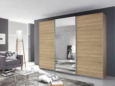 Kulmbach 3-Door Sliding Wardrobe with Mirror - Sonoma Oak